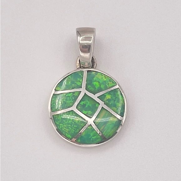SILVER Sparkle Green Opal Mexico Pendant - Picture 6 of 7
